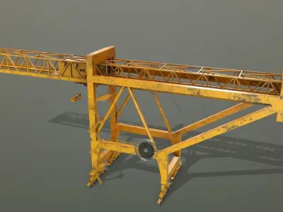 PBR Port Container Crane - Yellow  Low-poly 3D model
