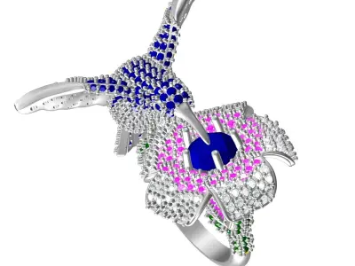 Antique Diamond Hummingbird Bird Hip Hop Ring 3D print model