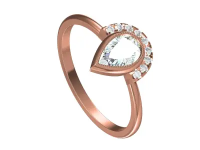 Antique pear cut with nine round white brilliant Diamond Ring 3D print model