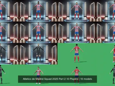 Atletico de Madrid Squad 2025 Part 2 10 Players 3D Model Pack