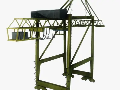 Port crane yellow 2 low poly Low-poly 3D model