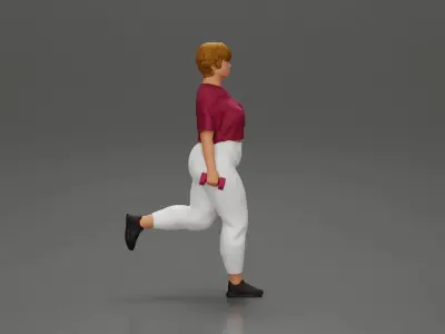 Fat girl training in the gym with dumbbells for leg workouts 3D print model