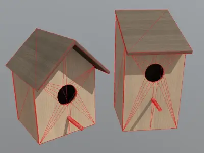 Birdhouse two wooden houses Low-poly 3D model