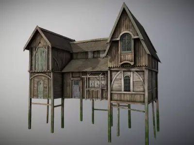 Medieval lake village - House 6 Low-poly 3D model