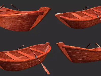 Wooden Boat Low-poly 3D model