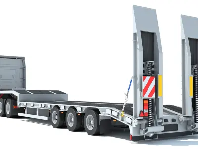 Lowboy Trailer with Semi Truck 3D model