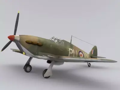 Hurricane WWII fighter plane Low-poly 3D model