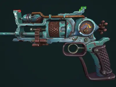 Modular stylized steampunk revolver Low-poly 3D model