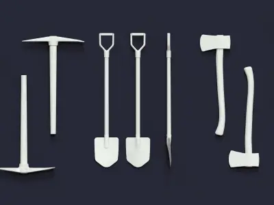 Pick and shovel and axe Low-poly 3D model