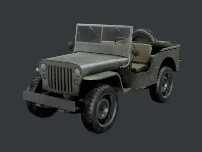 WW2 Willys Jeep Vehicle Game Ready Low Poly Low-poly 3D model