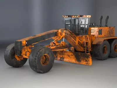 Old Generic Motor Grader Low-poly 3D model