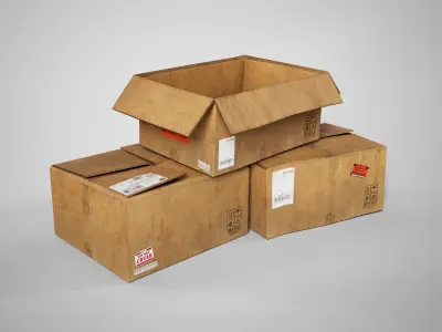 Set of 3 Cradboard Boxes - PBR Low-Poly Game Ready Storage Box Free low-poly 3D model