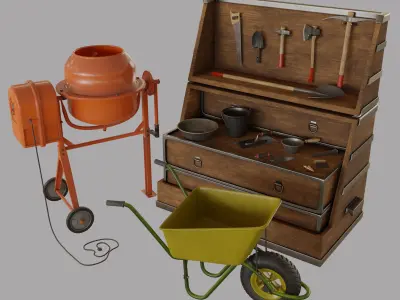 16 Masonry Tools  and 1 Stand 3D model