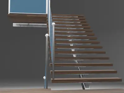 Stairs wooden staircase with glass railings 3D model