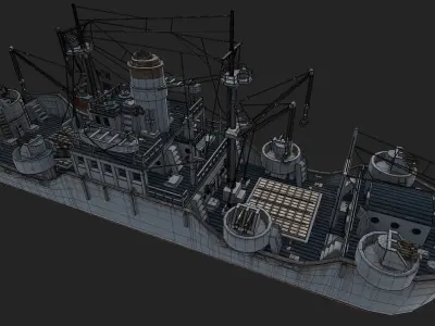 Battleship warship Low-poly 3D model