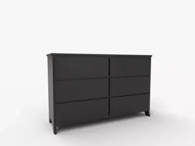 6 Drawer Double Dresser Black 3D model