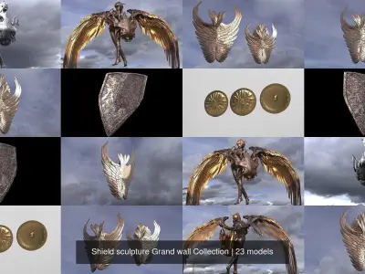 Shield sculpture Grand wall Collection 3D Model Pack