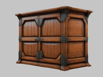 Wooden cabinet Medieval Furniture interior decor Low-poly 3D model