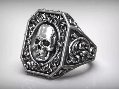 Royal Vintage Skull Rococo Pattern Signet 3D print model
