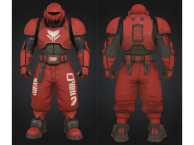 Red Combat Mech Soldier Sci-fi Warriorr Low-poly 3D model