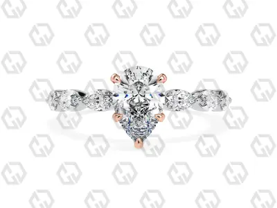 Ring 87 Pear Shape marquise on shanks with Gems 3D print model
