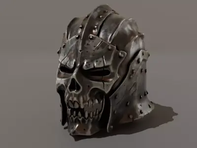 Skull Metal Helmet Low Poly Dark Fantasy Game Ready Low-poly 3D model