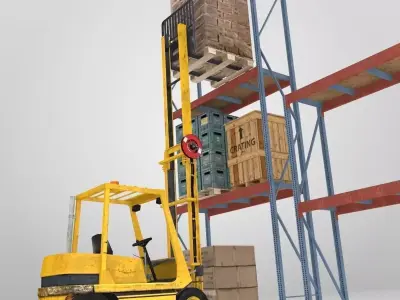 Forklift And Cargo Low-poly 3D model