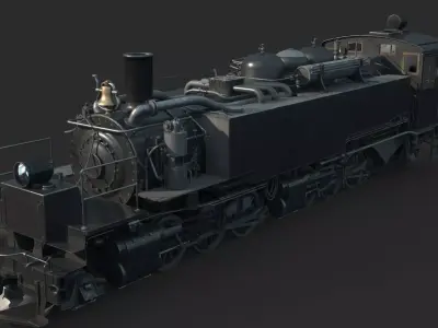Old-fashioned coal-burning steam-powered locomotives 3D model