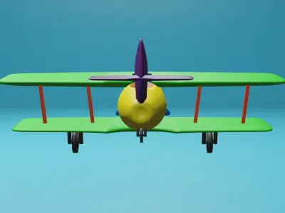 Cartoon airplane 3d model with green with red cute kids 3D model