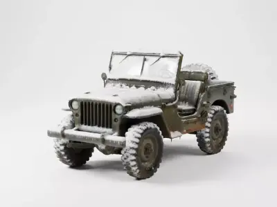 Frozen Classic Military Jeep - Winter War Game Asset Low-poly 3D model