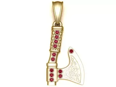 Axe Pendant with Celtic Knotwork and Ruby Accents 3D print model