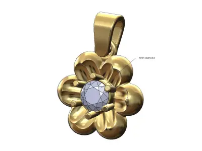 Diamond Florentine solitaire pendant charm 3D print model