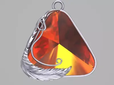 Feather pendant triangle stone 3D print model