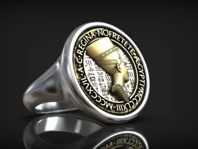 Regina Nofretete Ancient Design Egypt Coin Ring 3D print model