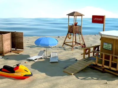 Safety beach Lifeguard Rescue team  3D Model Pack