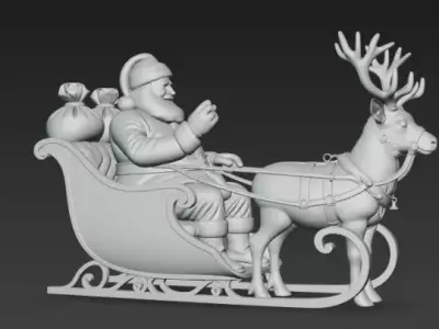 Realistic Santa Sleigh with Reindeer PBR Holiday Character Low-poly 3D model