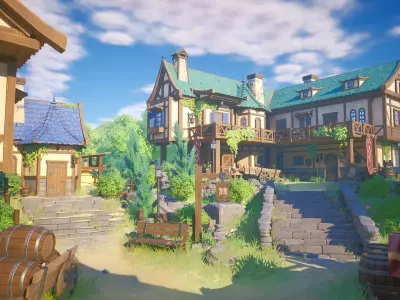 Modular Stylized Medieval City - Anime Style Low-poly 3D model