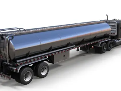 Peterbilt 379 custom fuel trailer Low-poly 3D model