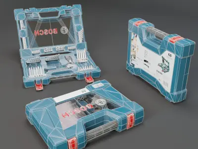 Realistic Bosch Drill Bit Set Drill with PBR Texture Low-poly 3D model