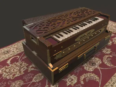Harmonium musical instrument on rug Low-poly 3D model