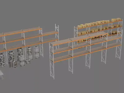 Industrial Warehouse Interior  Low Poly 3D Model Game Ready Low-poly 3D model