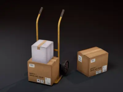 Hand Trolley with Cardboard Boxes Low-poly 3D model