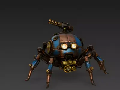 Octo-Gear Steampunk Spider Tank 3D Model Low-poly 3D model