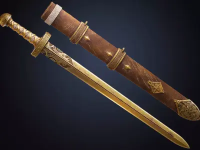 Viking style two-handed sword Hofand sword PBR Material model 3D model