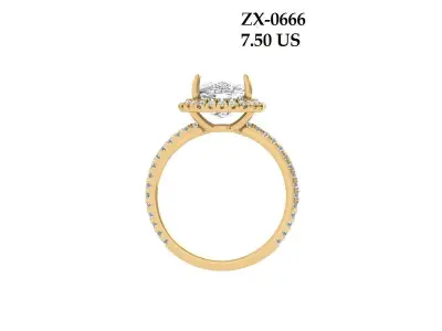 Cushion Solitaire Art deco Ring 3D print model 2