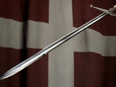 Medieval battle templar sword Game ready Low-poly 3D model