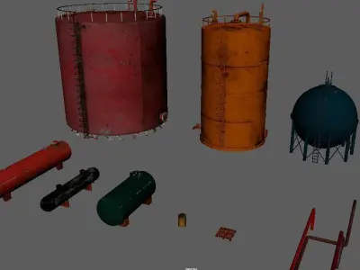 Industrial Tank And Pipes for Unreal Engine And Unity Game Ready Low-poly 3D model