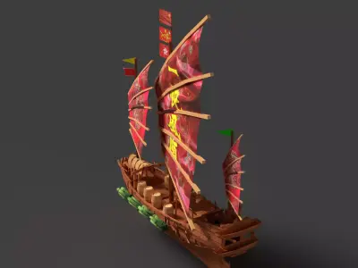 Chinese Junk Boat  Low-poly 3D model