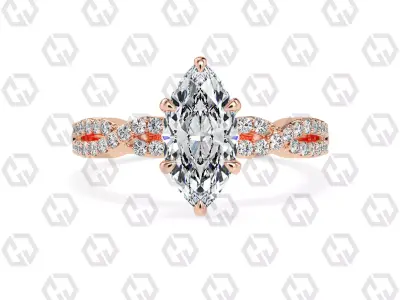 Ring 145 Marquise shape twisted shank pave set ring 3D print model