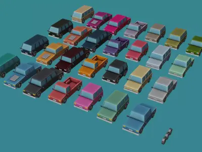 Simple cartoon car pack Style Craft Free low-poly 3D model